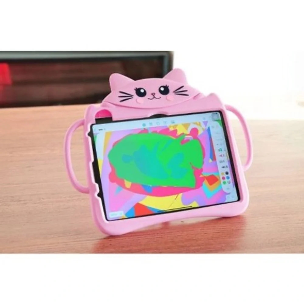 New in box kids iPad case & stand Pink kitty  silicone